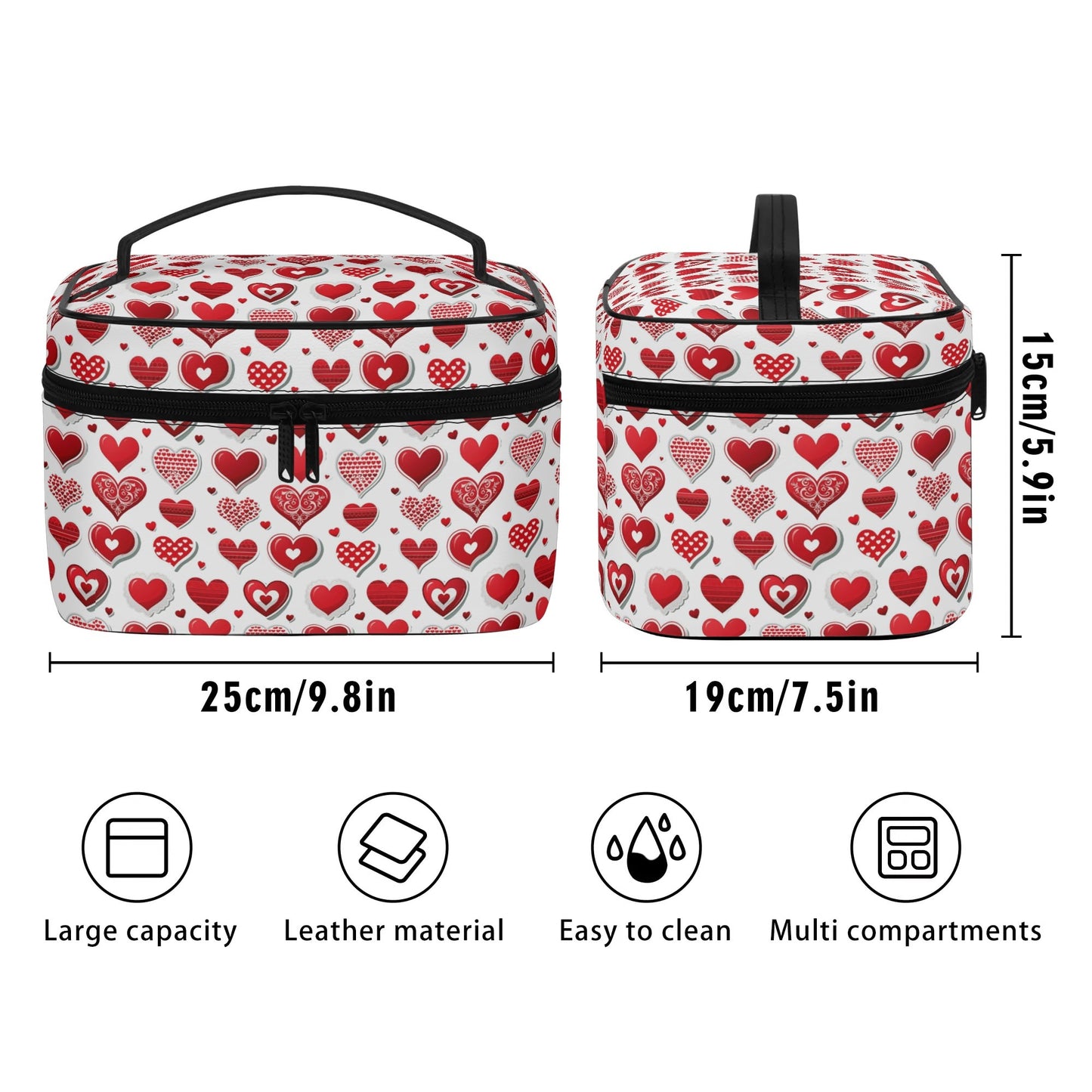 Leather Cosmetic Bag - Hearts